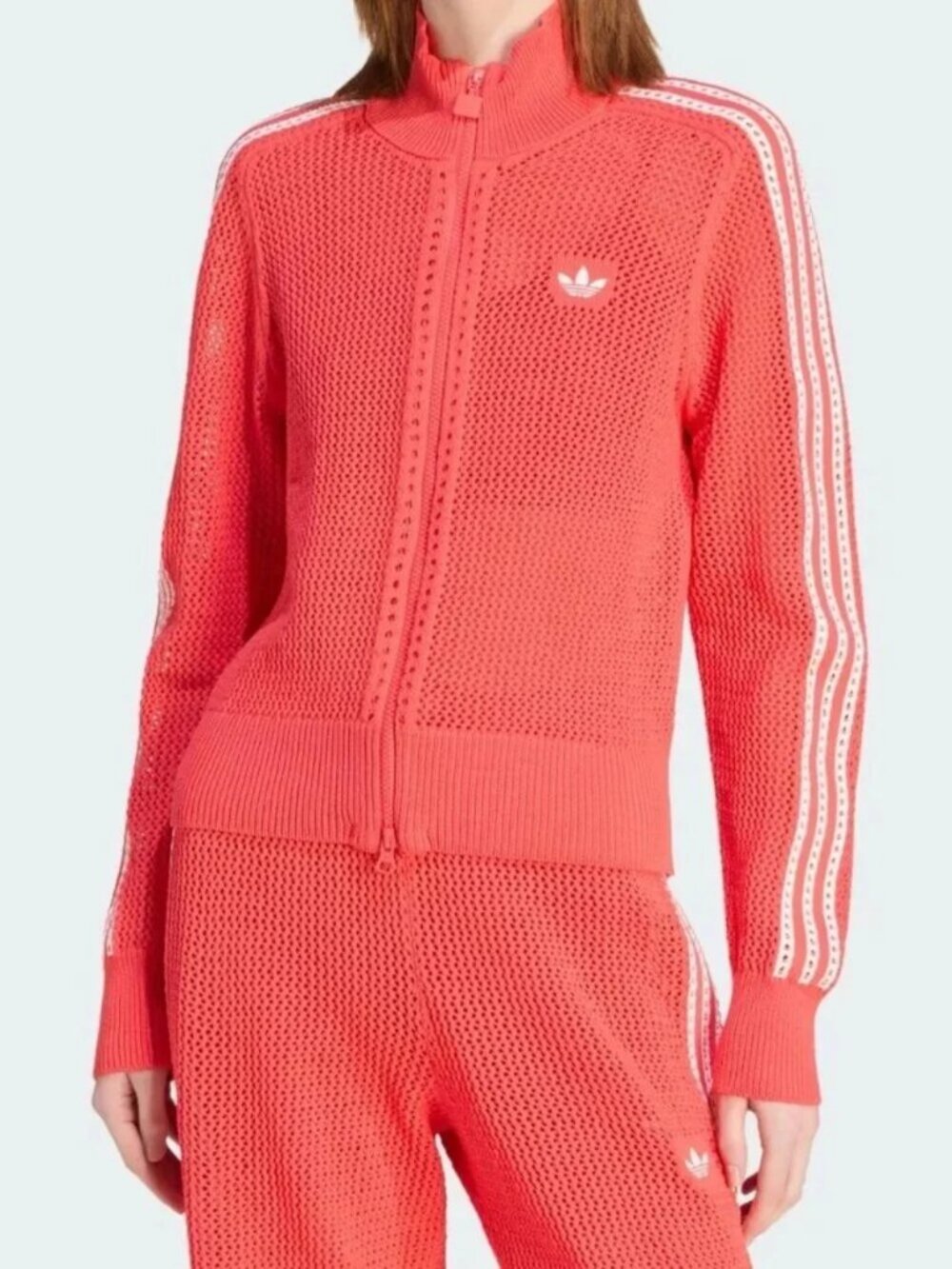Adidas Originals Womens Red KNITTED CROCHET FIREBIRD TRACK TOP Size Small KC6495
